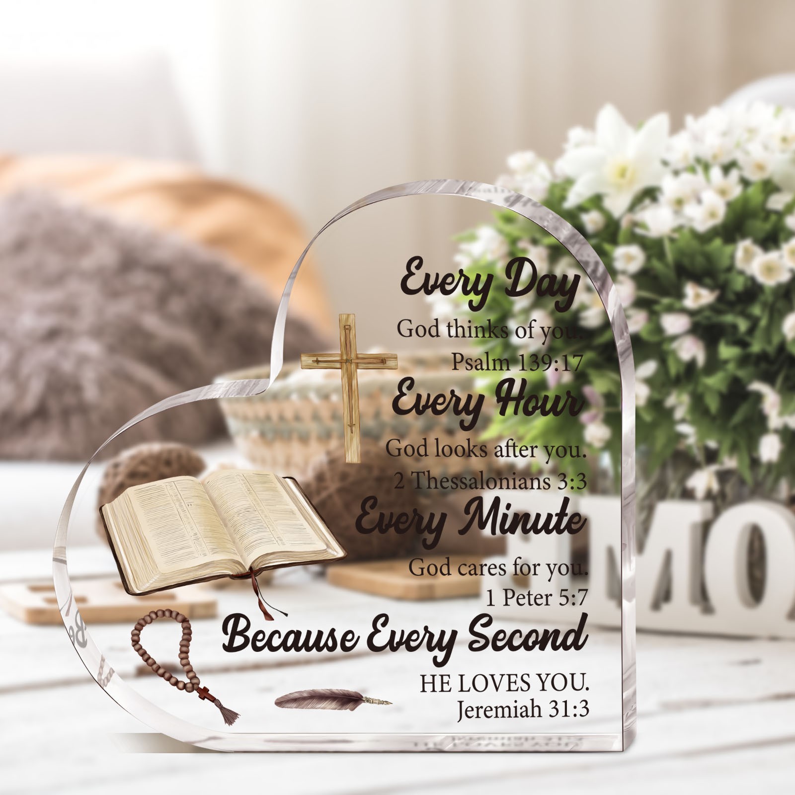Every Day God Love You Bible Verse Acrylic Heart Plaque Christian Religious Gift