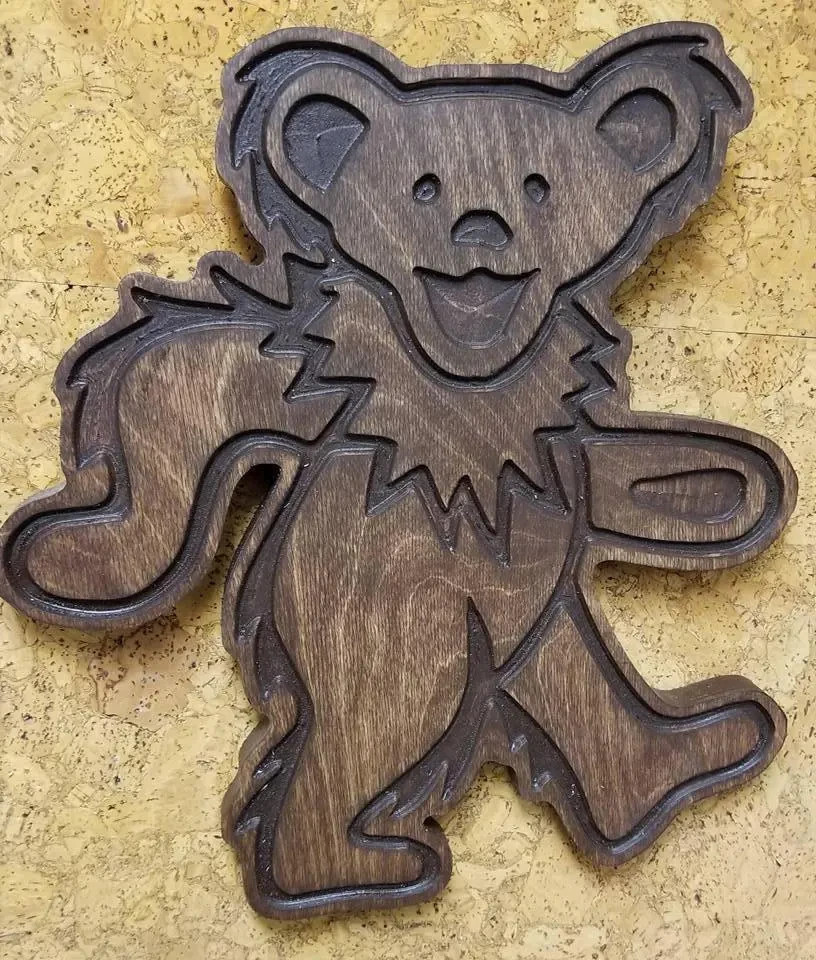 HANDMADE wood carved sign greatful dead bear 12×15 Dancing Bear