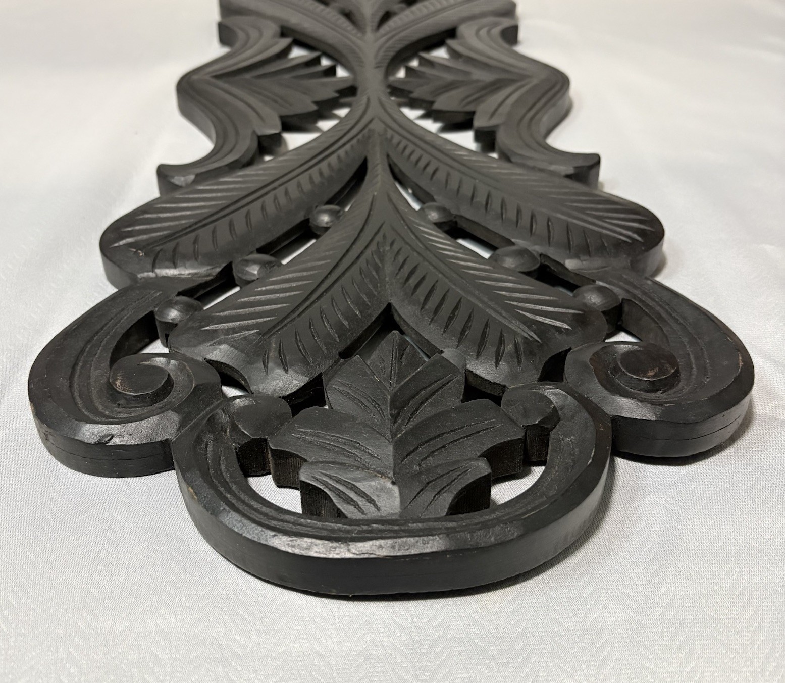 Large Black Carved Wall Panel Plaque Architectural Scroll Decor 36” x 12”