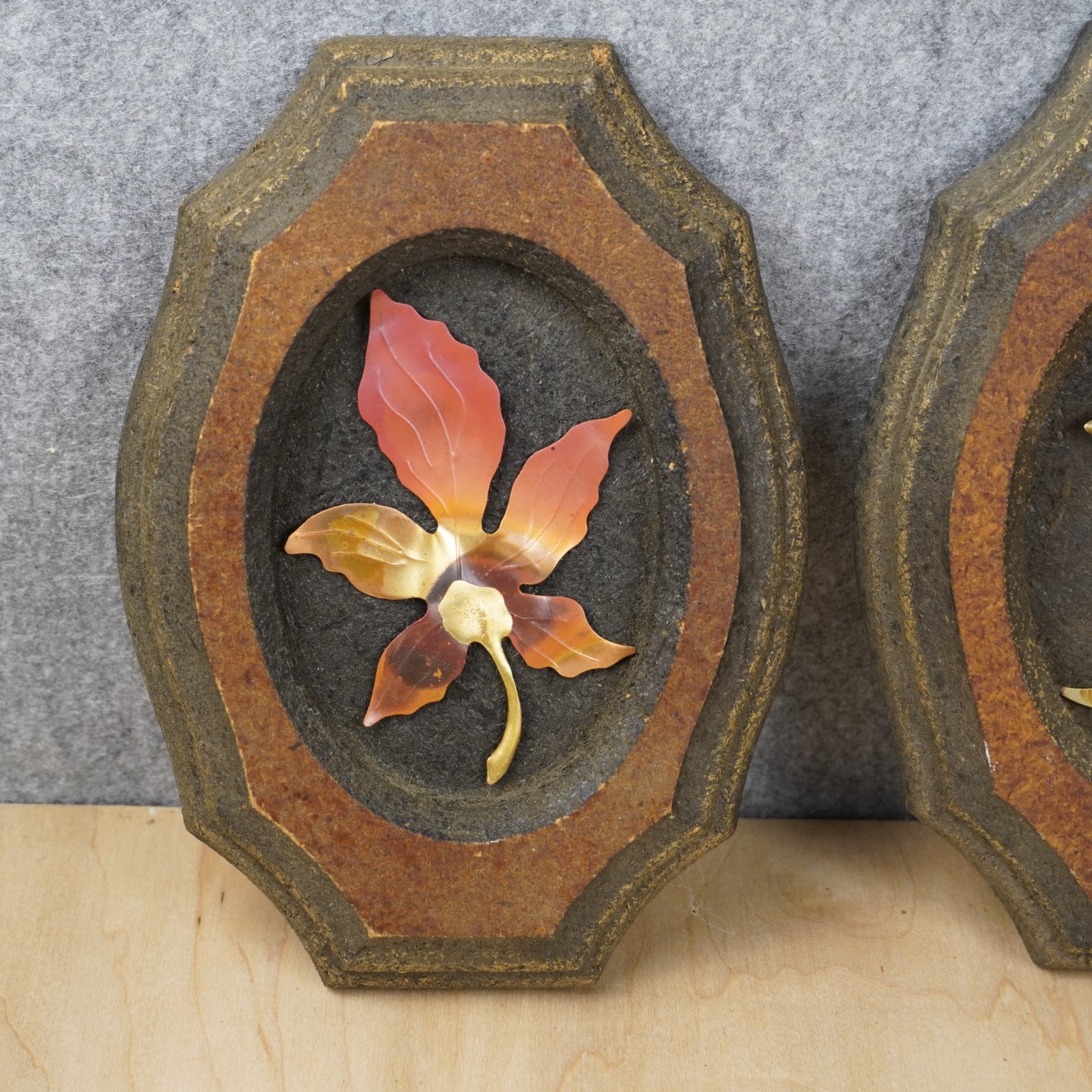 Vintage MCM Wall Plaques Set 3 Syroco Style Maple Leaves Mushroom 1960s Decor
