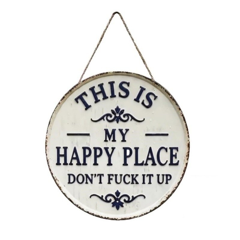This Is My Happy Place Vintage Metal Sign, Round Wall Decor for Home & Garden
