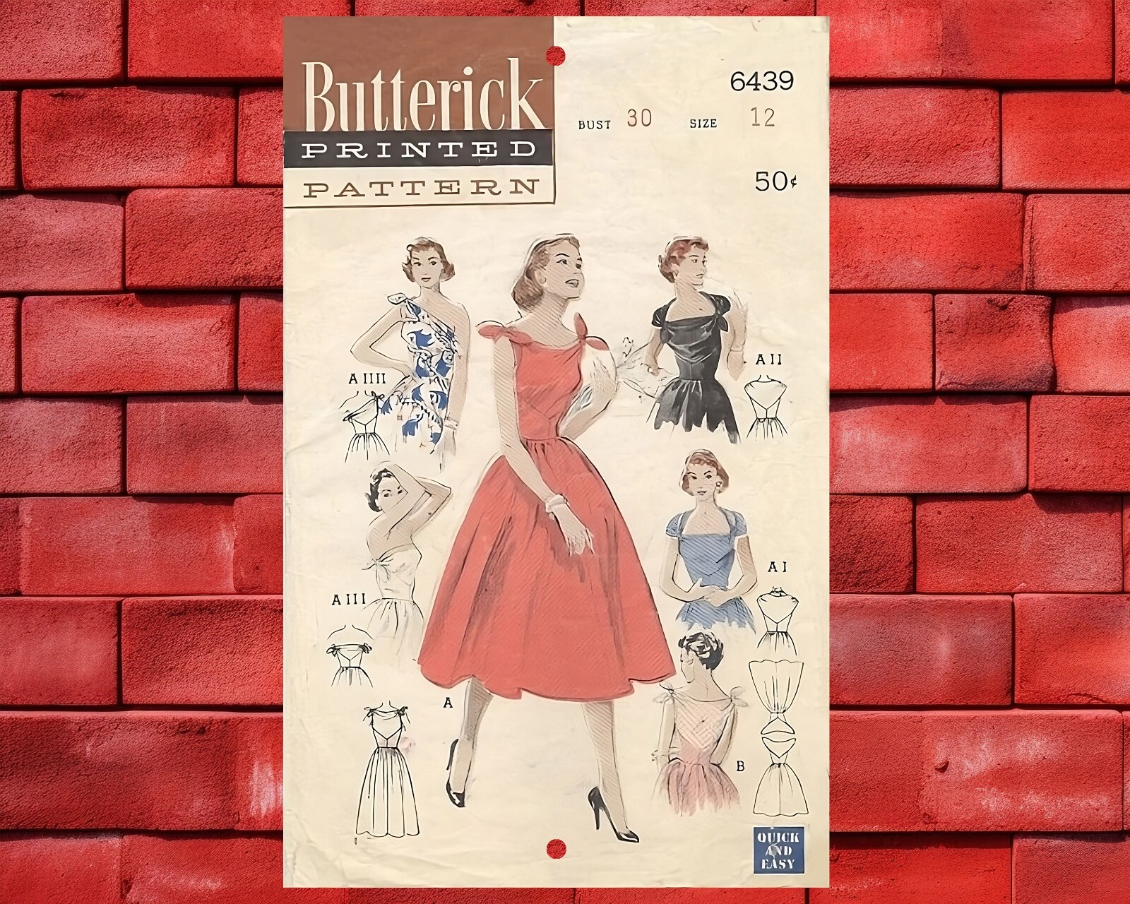 Vtg 1950s Butterick Sewing Pattern 6439 Aluminum Reproduction Wall Decor, 8X12