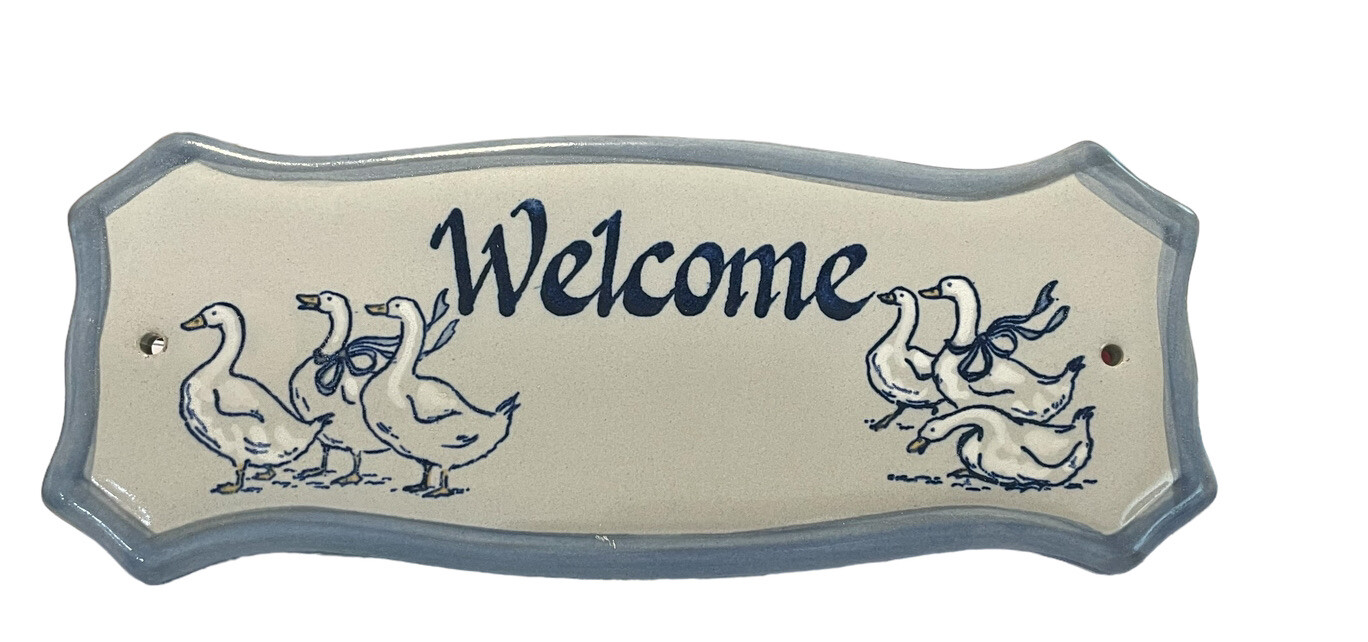 LOUISVILLE Stoneware Pottery Welcome Duck Door Plaque Sign Rectangular 11.5×4.5