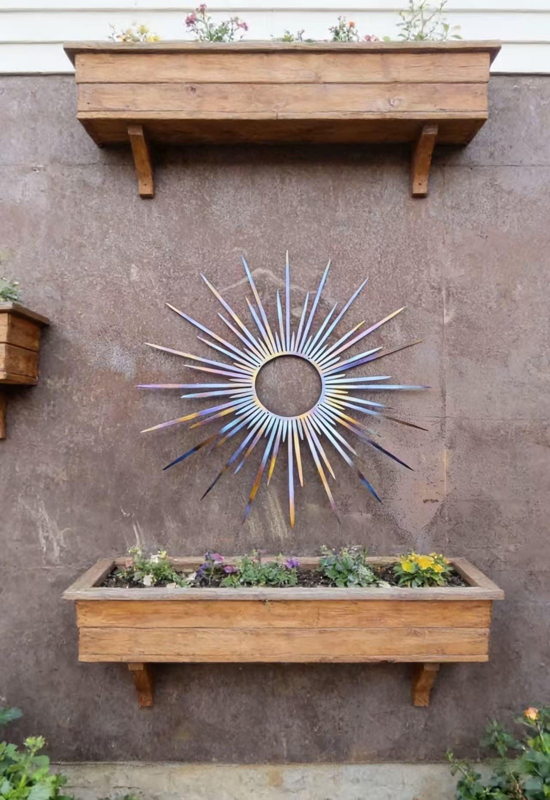 Sun Sign Metal Wall Decor, Heat Colored Metal Sunrise Sign, Garden Wall Art