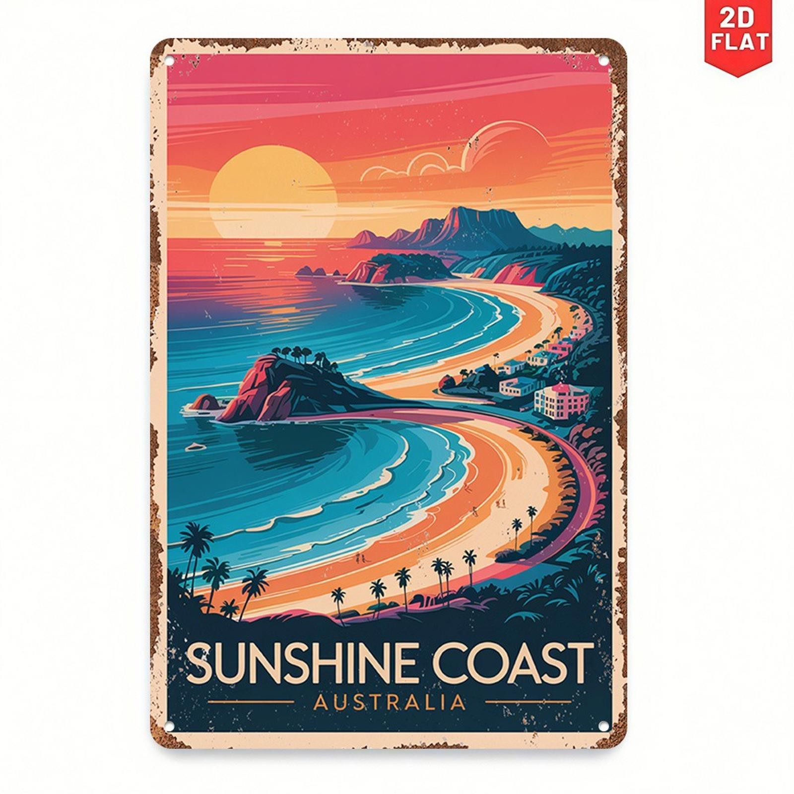 Retro Metal Sign Sunshine Coast Australia Coastal Beach 8×12 Aluminum
