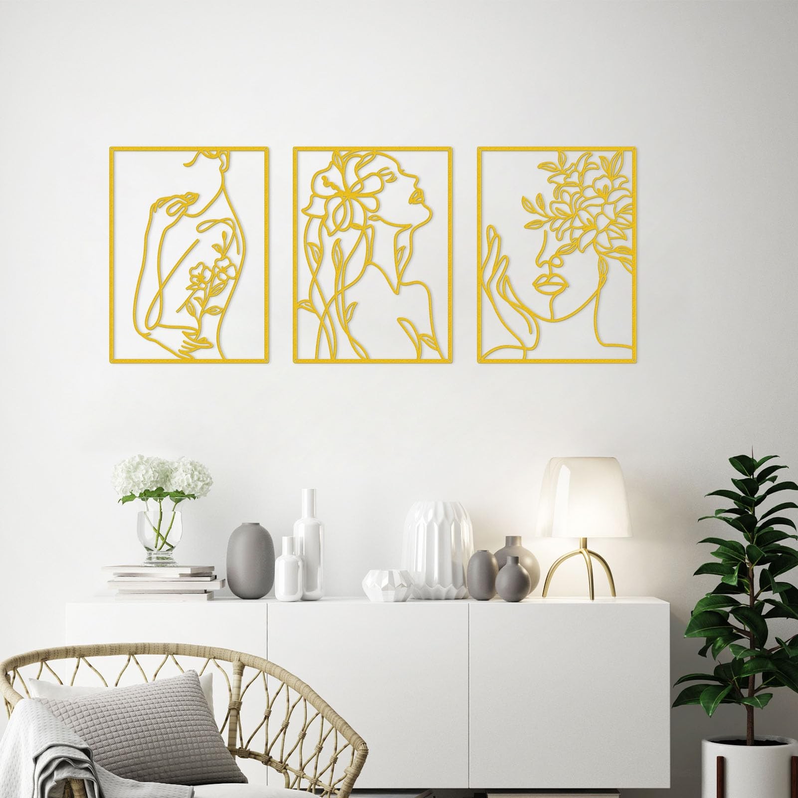 3 PCS Minimalist Gold Wall Decor Female Body Abstract Line Art Large Pot