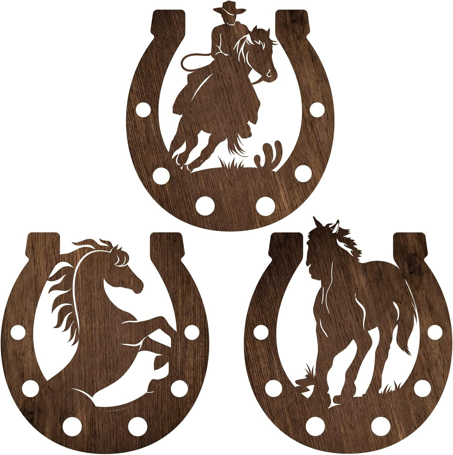 3 Pcs Western Wall Decor Horseshoe Wood Wall Art Decor Cowboy Party Decorations