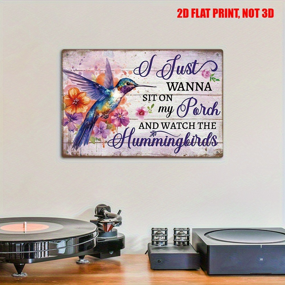 Retro Porch Hummingbird Metal Sign Cozy Outdoor Decor Relaxing & Bird Watching