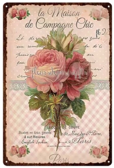 Vintage Metal Sign French Country Floral 8 x 12