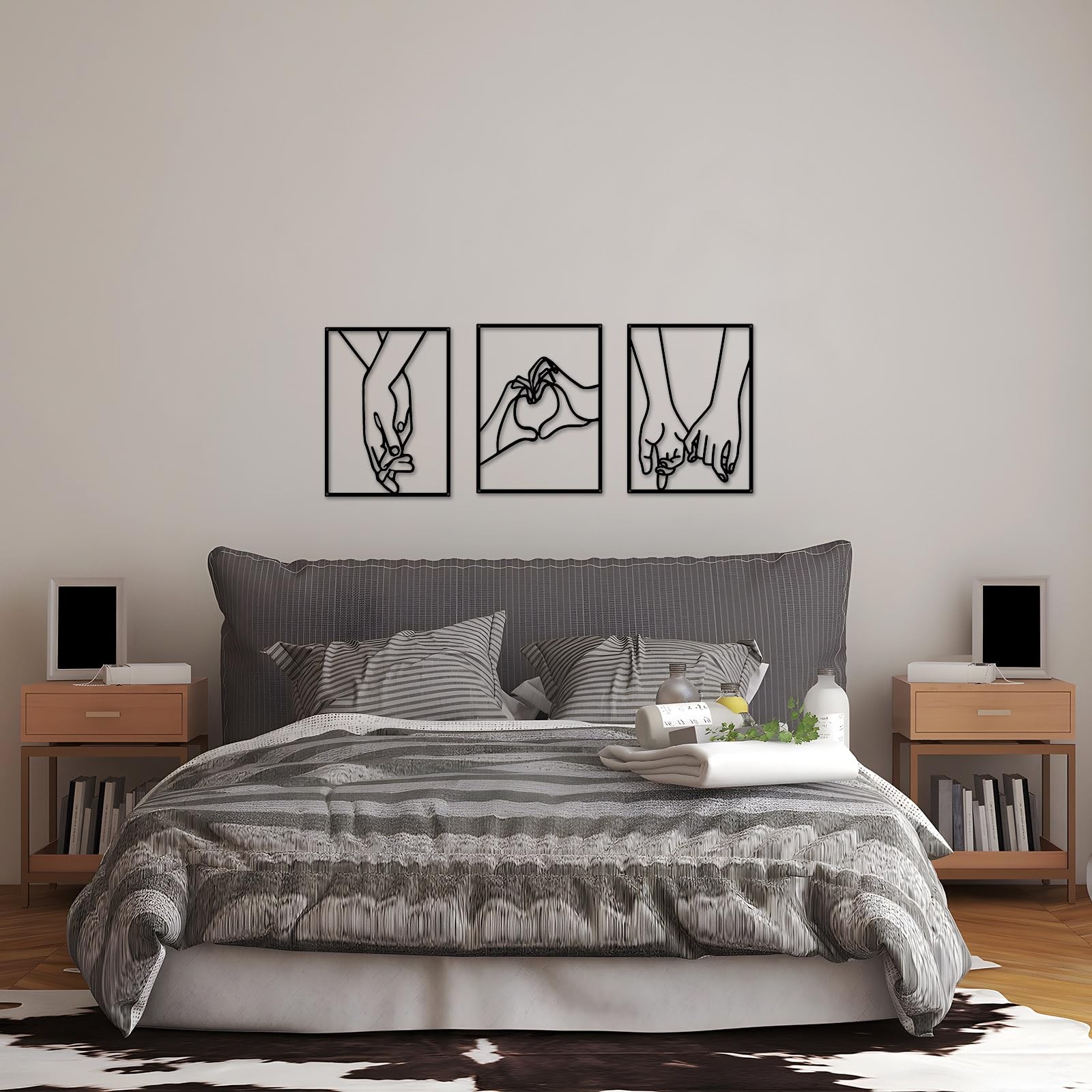 3 PCS Minimalist Heart Hands Black Metal Wall Decor Single Line Abstract Art