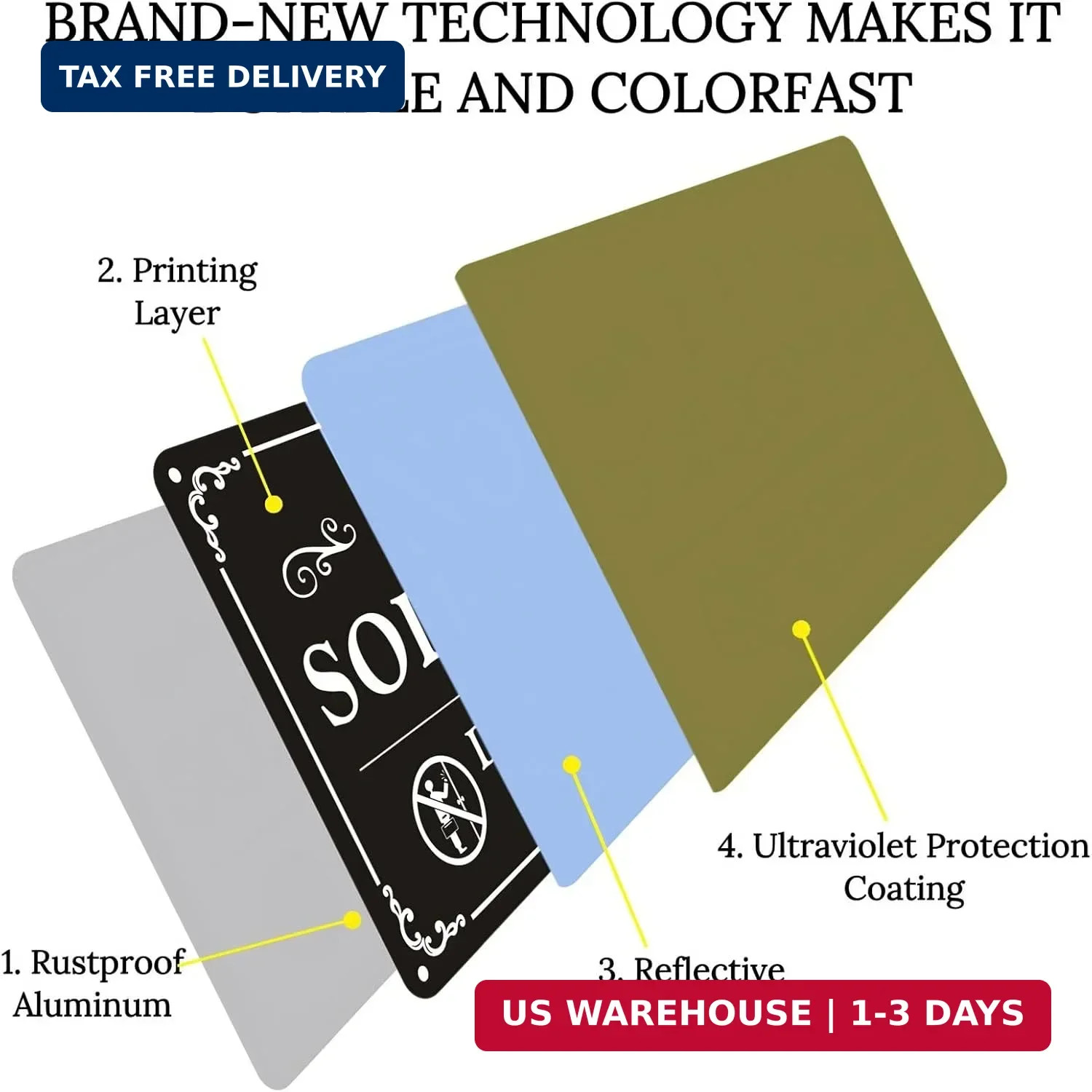 No Soliciting Sign for Front Door 9×6 Inches, 2 Pack Self-Adhesive Aluminum Meta