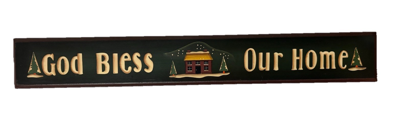 “God Bless Our Home” Horizontal Wooden Winter Christmas Sign 28” L x 5” H