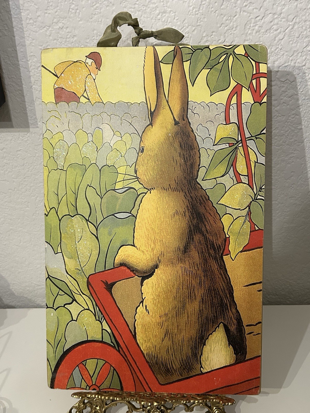 Vintage Moonlight & Roses Rabbit Storybook Boards Set of 4 Mica Glitter 11×16”