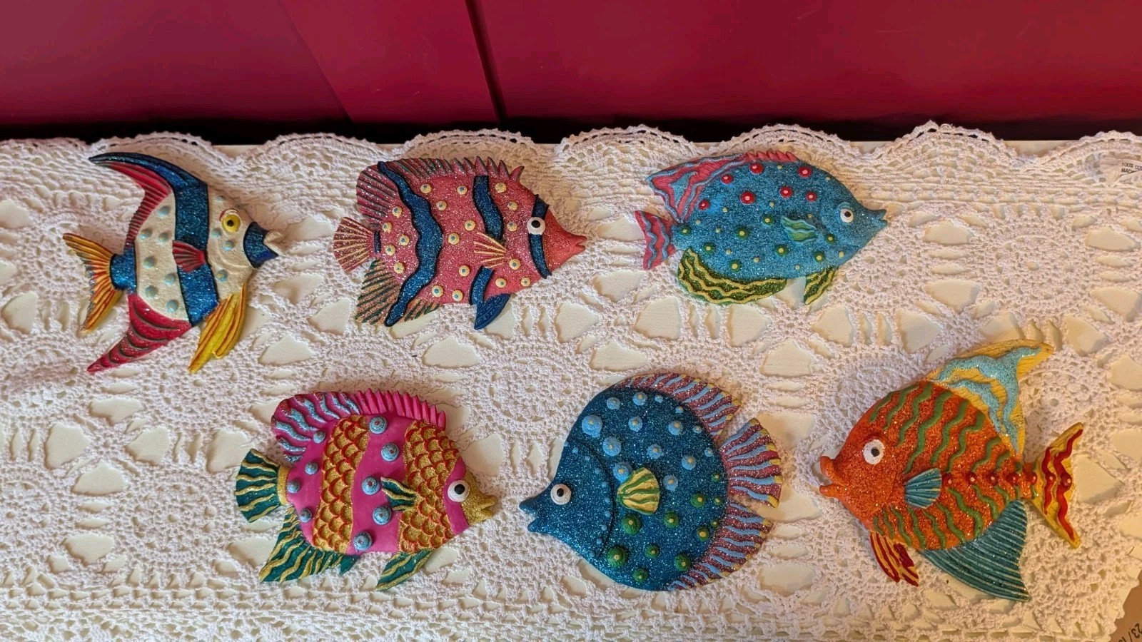 Colorful Tropical Glitter Fish Resin Wall Art Plaques Hanging Decor Set Of 6
