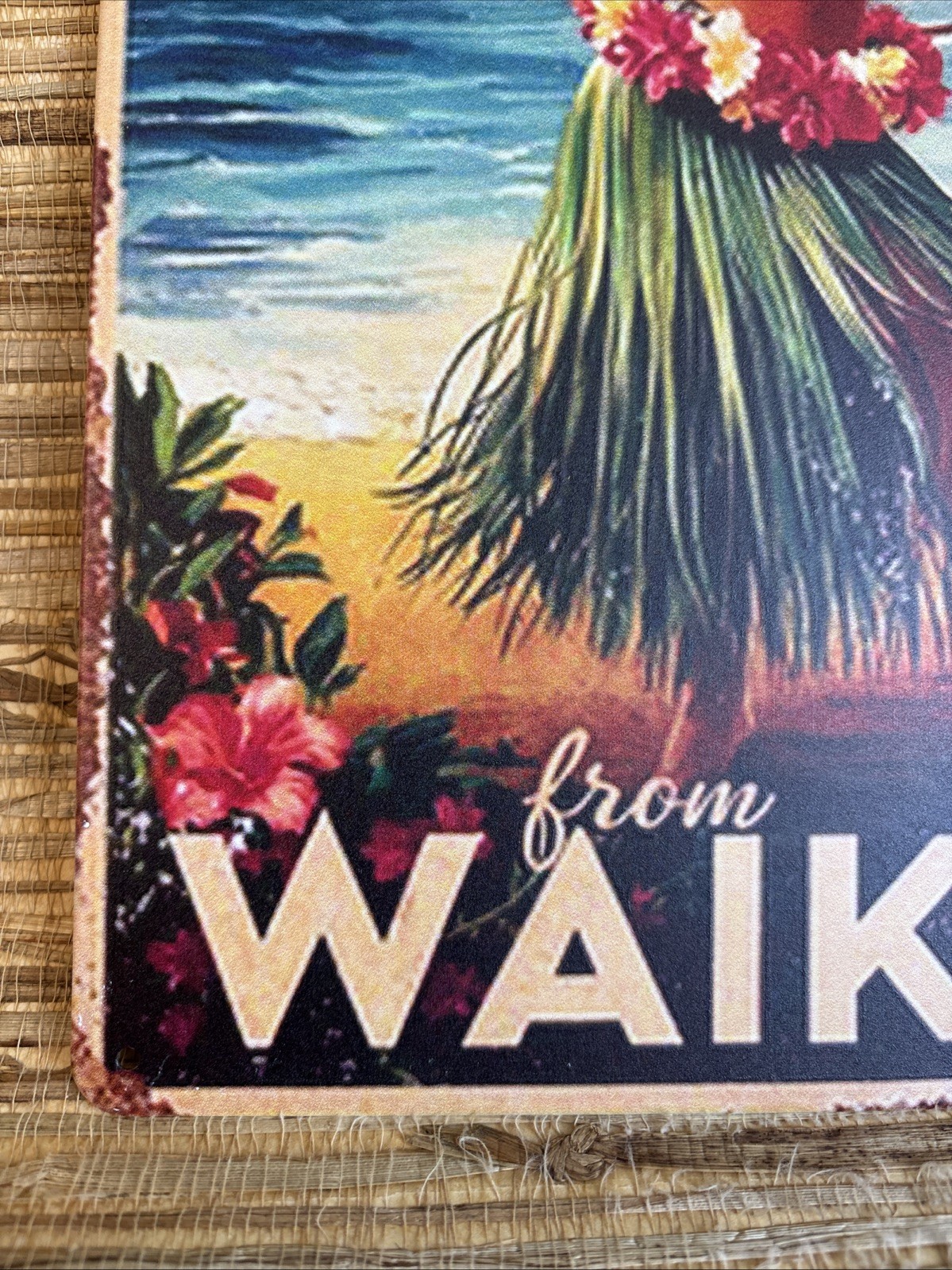 ALOHA From Waikiki Metal Tin Sign 12″ x 8″ Vintage Style Tiki Bar Hula Girl New