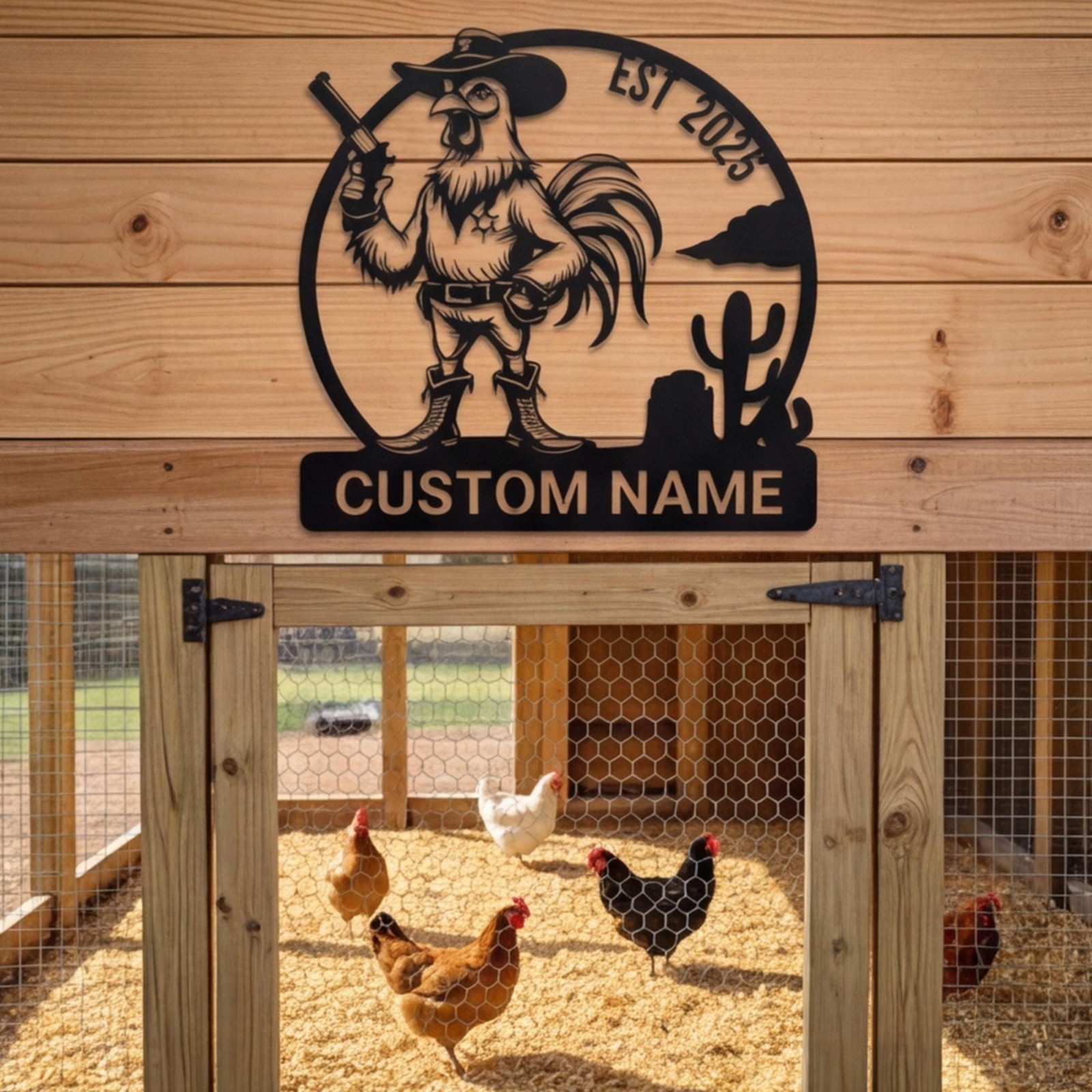 Personalized Farm Entrance Sign, Cowboy Rooster Metal Art, Dated Ranch Plaque