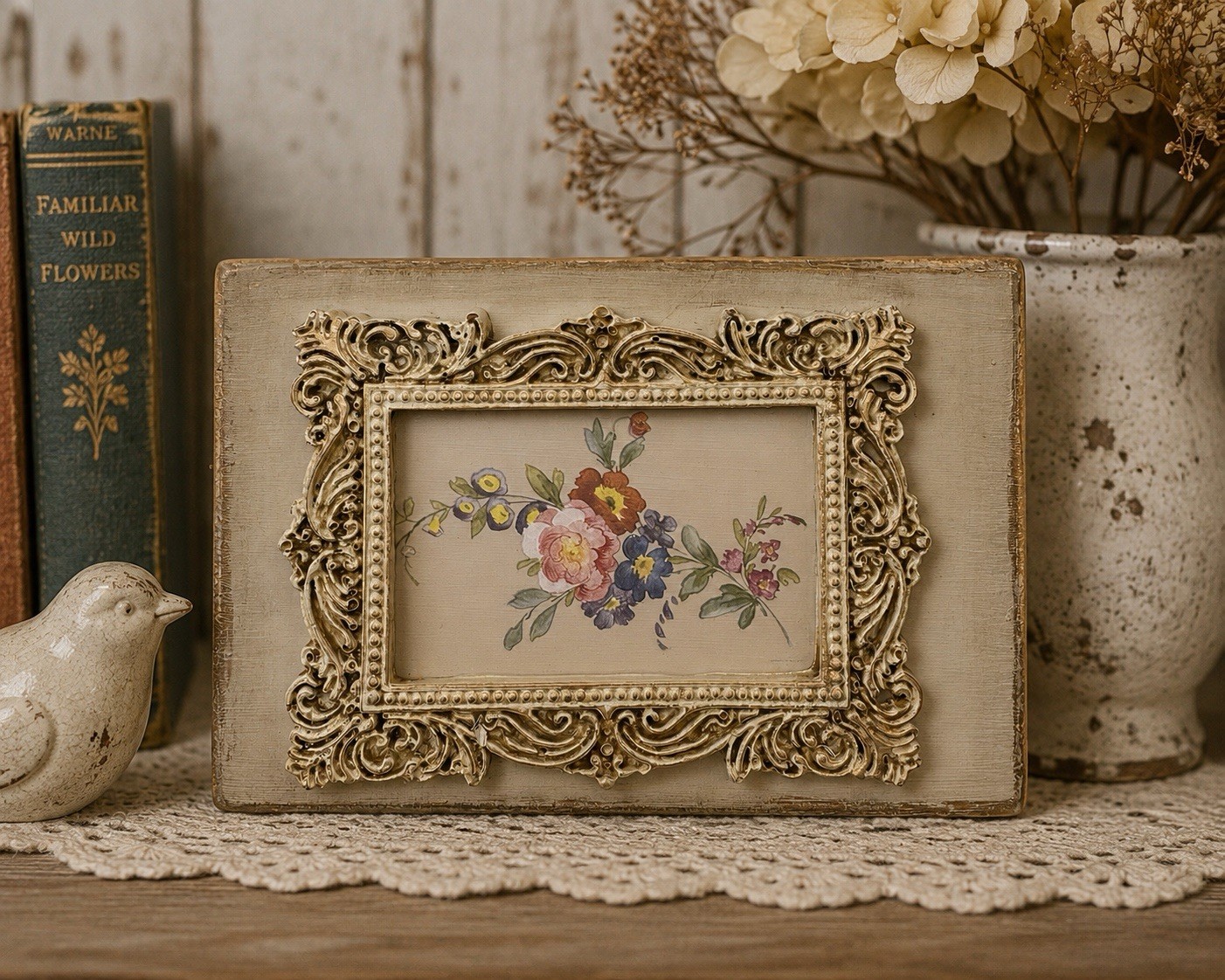 Handcrafted Ornate Frame Floral Wall Hanging French Country Cottage Decor 4×6
