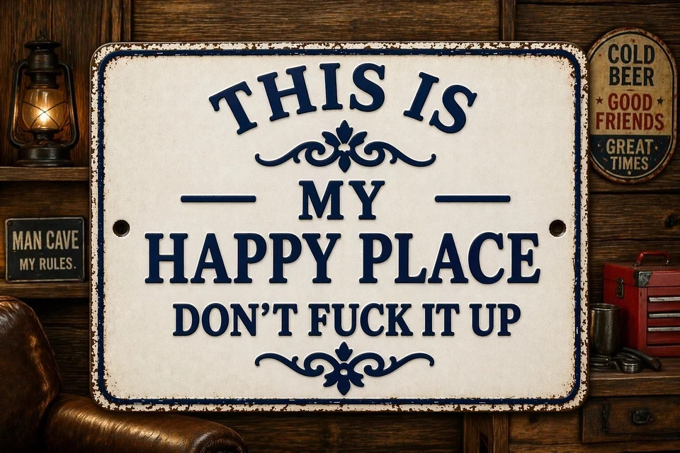 This Is My Happy Place Don’t F It Up Man Cave Metal Sign Rustic 8×12 Man Cave