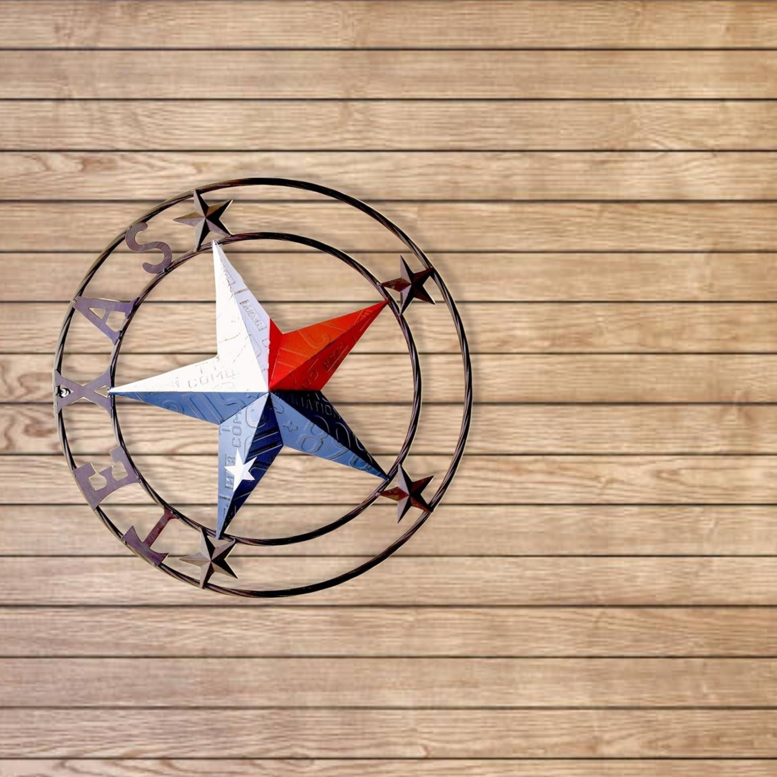 Rustic Metal Circle Texas License Plate Circle Star Wall Hanging Welcome Decor