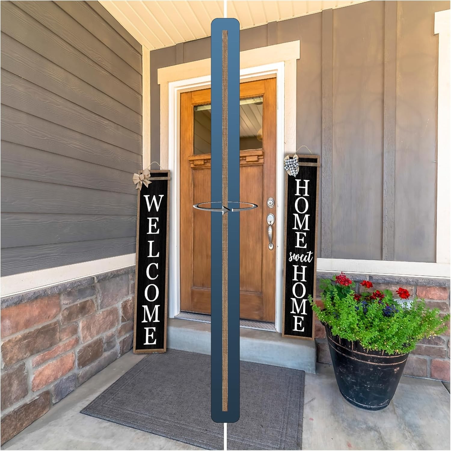 Outdoor Welcome Sign for Front Porch Standing Large 2 Sided 45″X9″ Wooden Frame