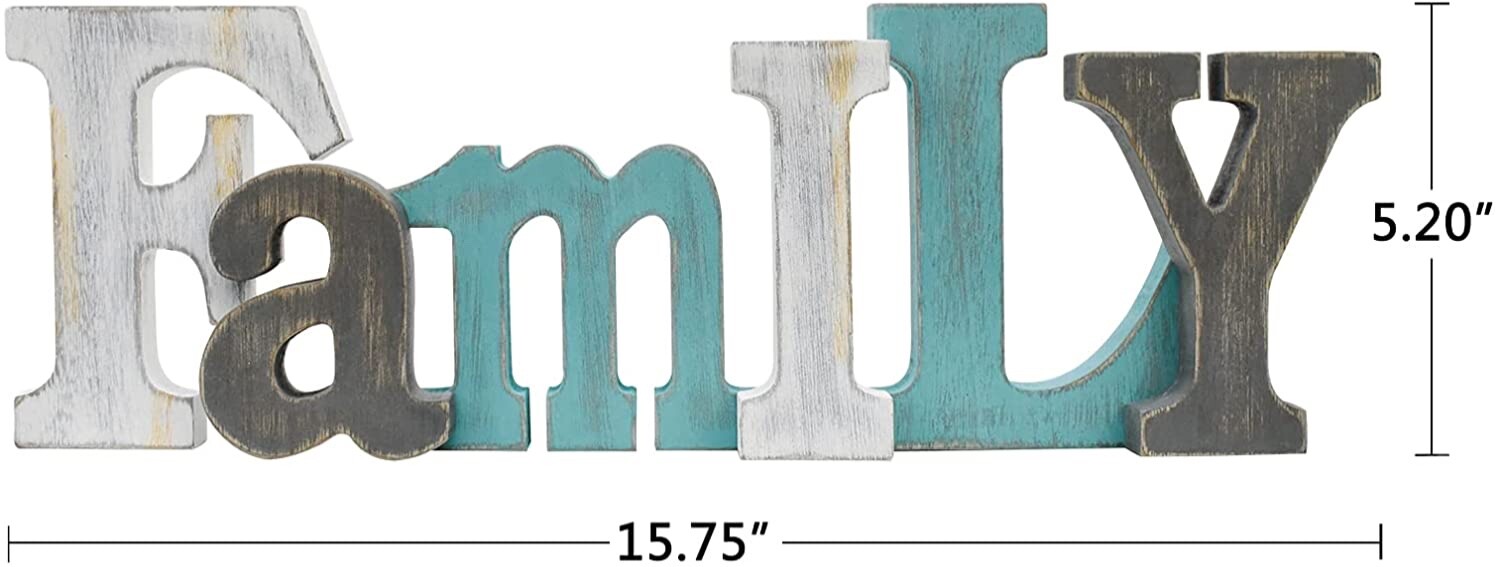 Multicolor Wooden Family Word Sign Freestanding Block Letters Wall Mounted…