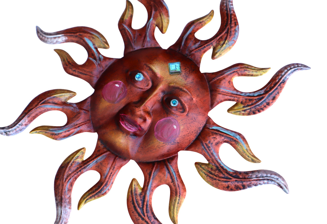 Boho Metal Sun Face Plaque Wall Hanging Half Moon Beads Celestial Bohemian Decor