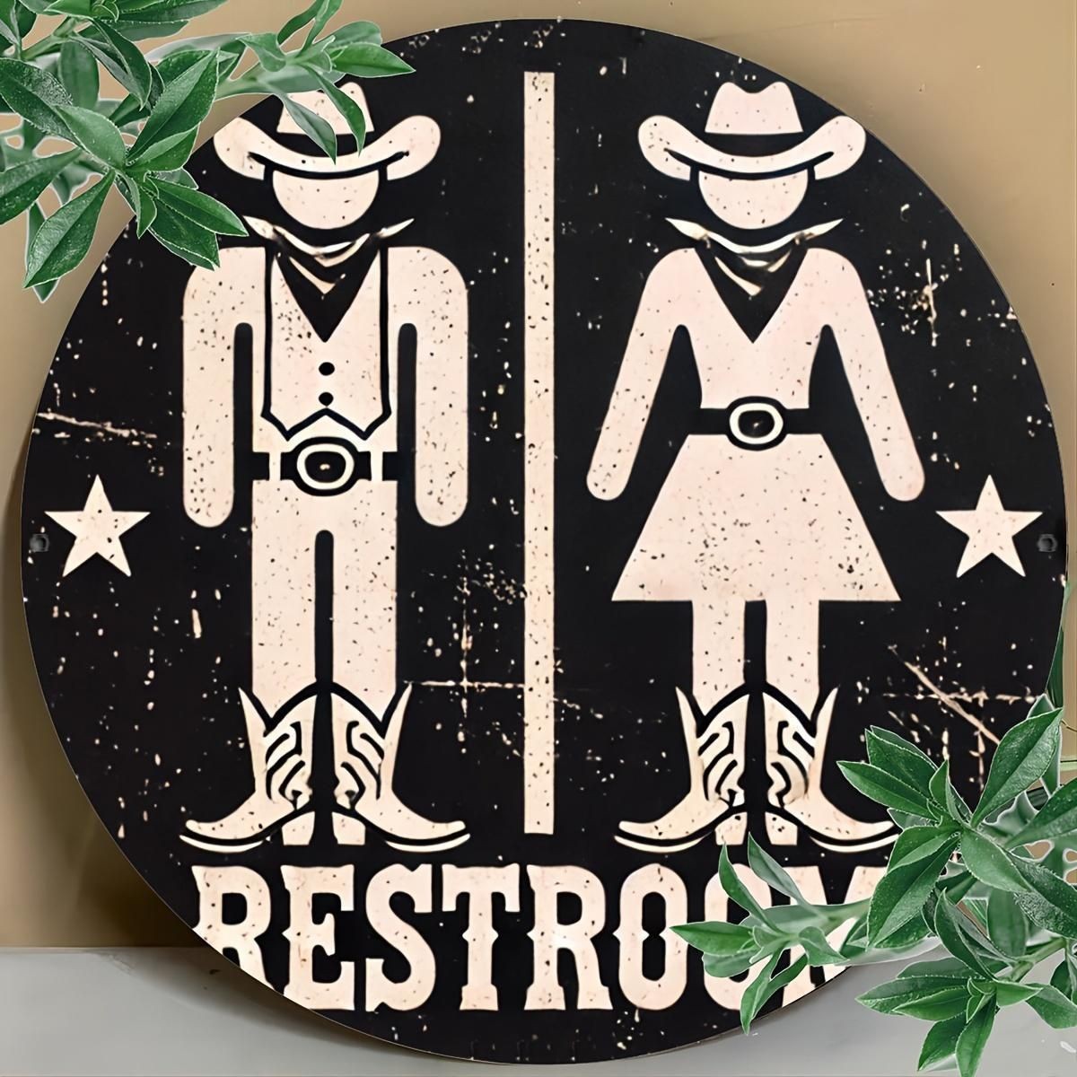 Western Cowboy Restroom Metal Sign Vintage Cowboy Cowgirl Wall Decoration Gift