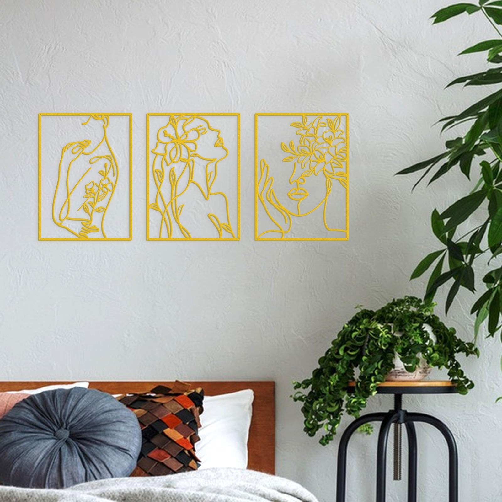 3 PCS Minimalist Gold Wall Decor Female Body Abstract Line Art Large Pot