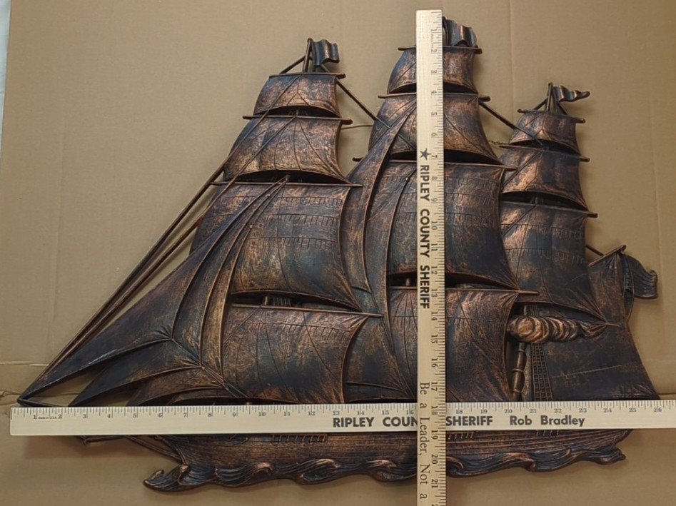 VTG MCM Brass Boat Ship Wall Art Nautical Beach House Syroco 1962 Mid Century