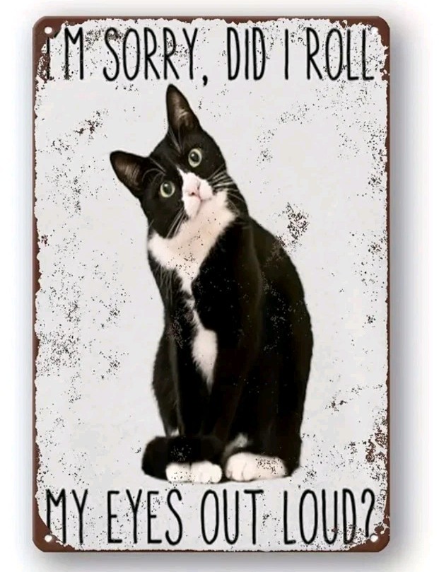 Funny Cat Metal Sign Retro Wall Poster Decor Tuxedo Kitty Gift Home Office Art