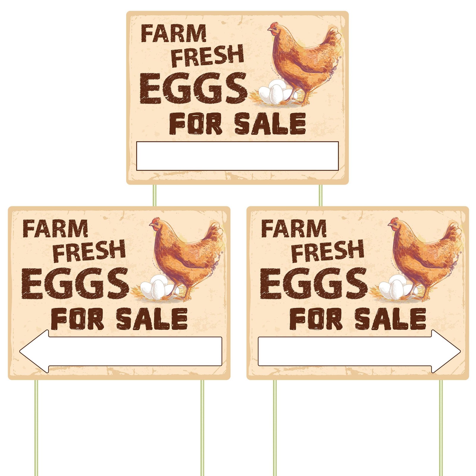 Farm Fresh Eggs Sign Double Sided Corrugated Plastic Yard Stake 3 Pack