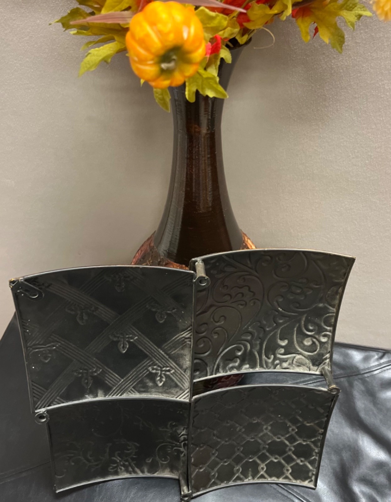 Home Interiors Geometric Scrolls Leaf Metal Square Wall Art Plaque Home Decor