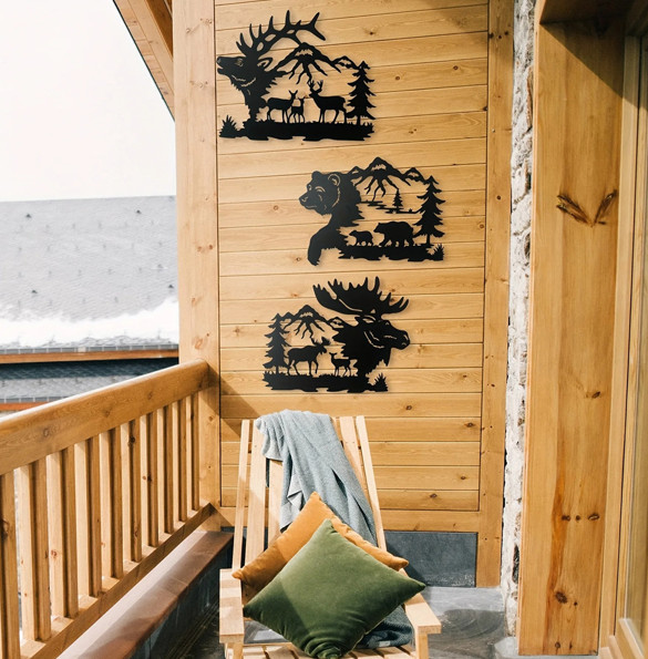 3pcs Metal Wildlife Wall Art Bear Elk Moose for Cabin Rustic Home Decor