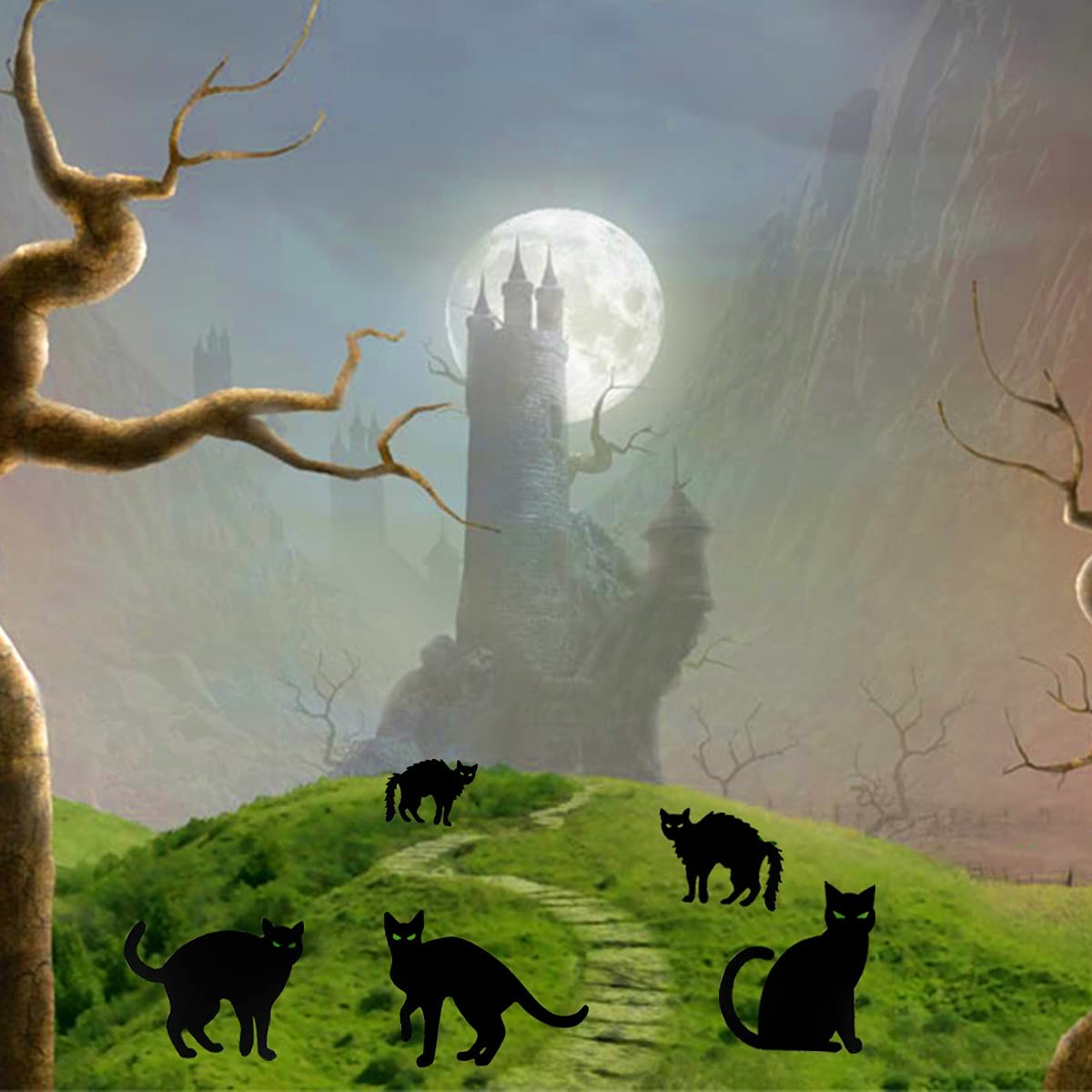 6 Pack Halloween Black Cat Yard Signs with Stakes Scary Silhouette Halloween