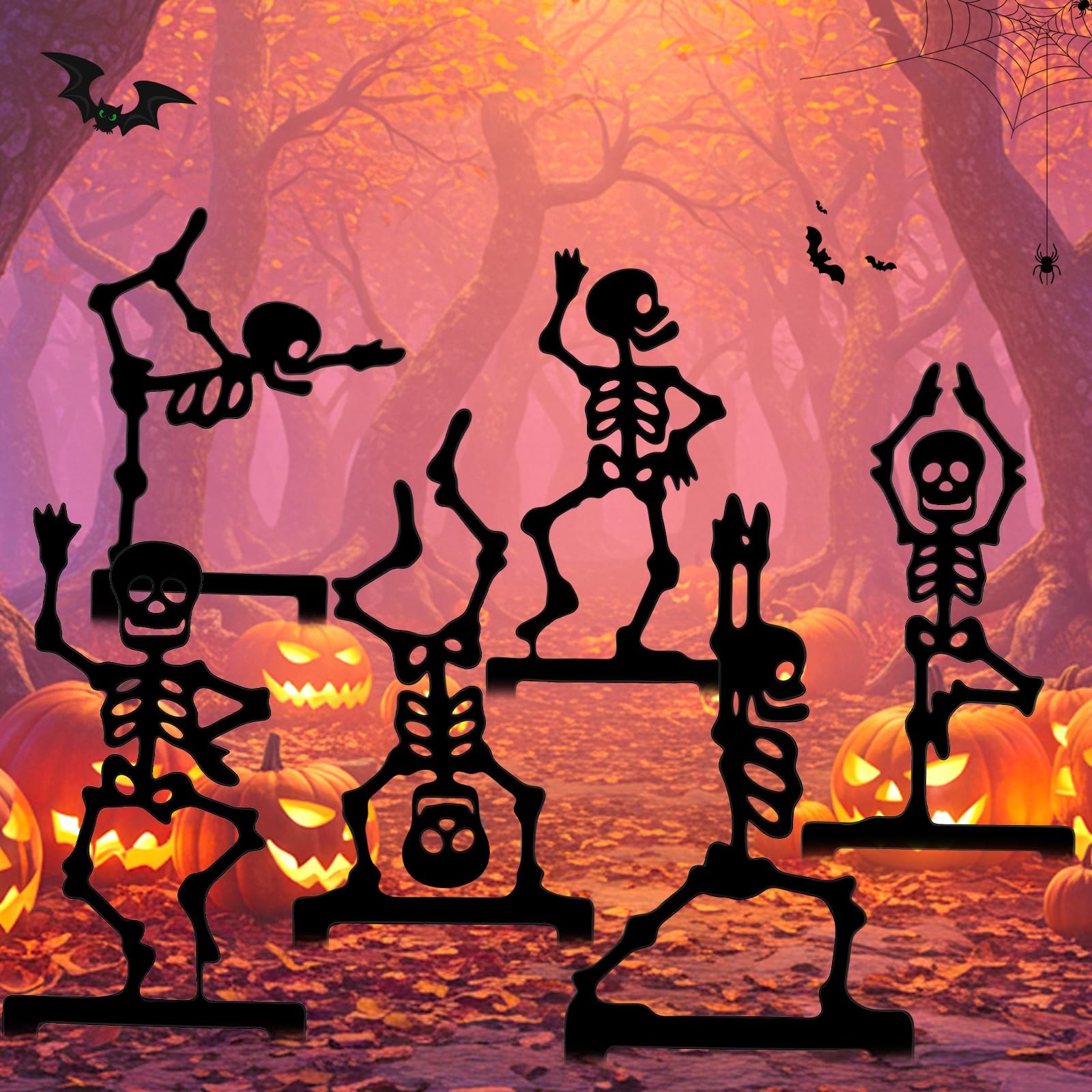 6 Pack Halloween Yard Stake 11.8″ Metal Skeleton Garden Stakes Black Hallowee…