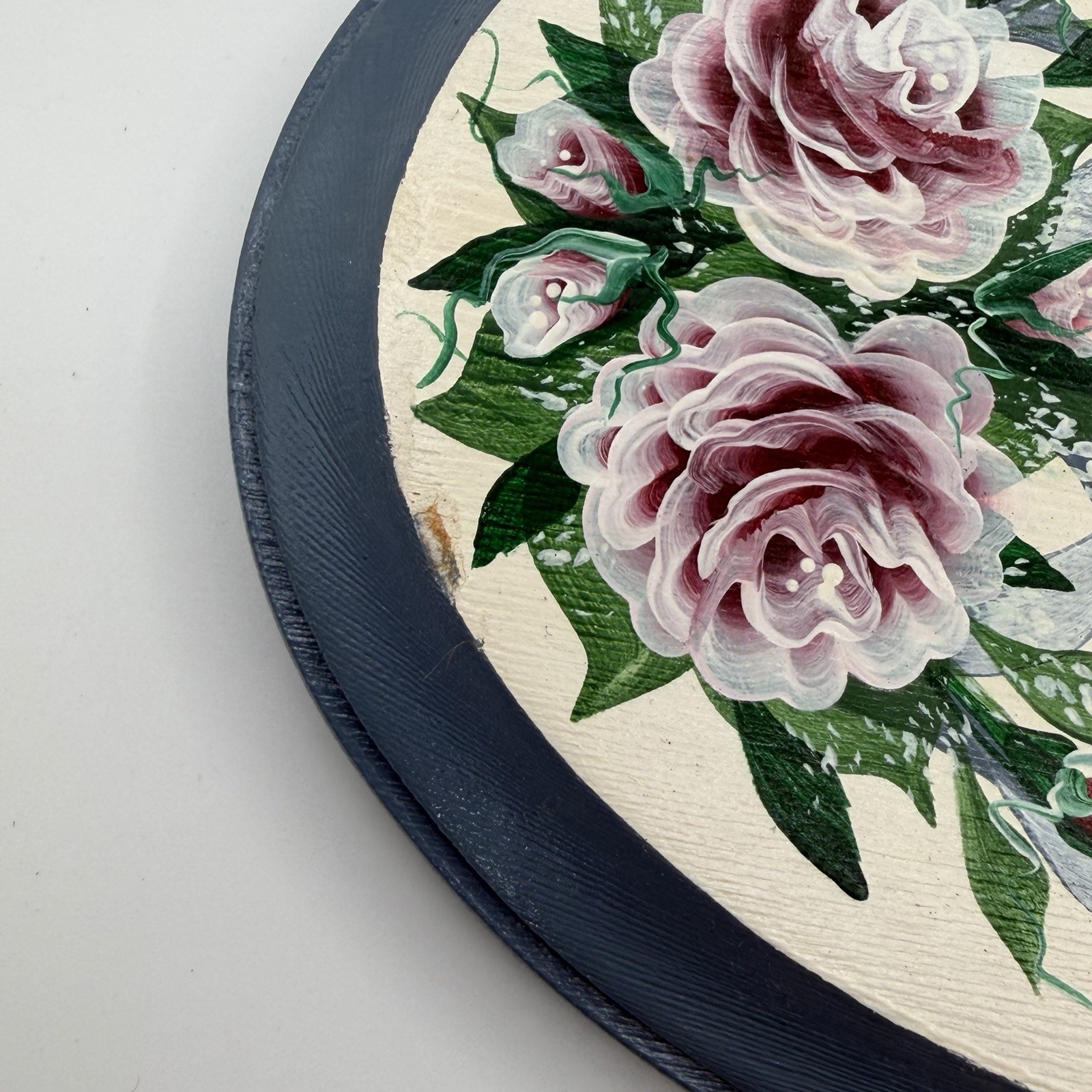 Vintage 80’s Blue Country Bathroom Sign Hand Painted Floral Cottage Granny Core