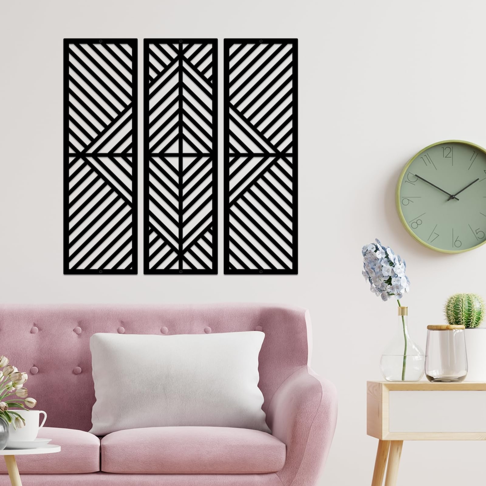 3 PCS Geometric Home Metal Wall Decor Abstract Minimalist Black 22×22 Inch