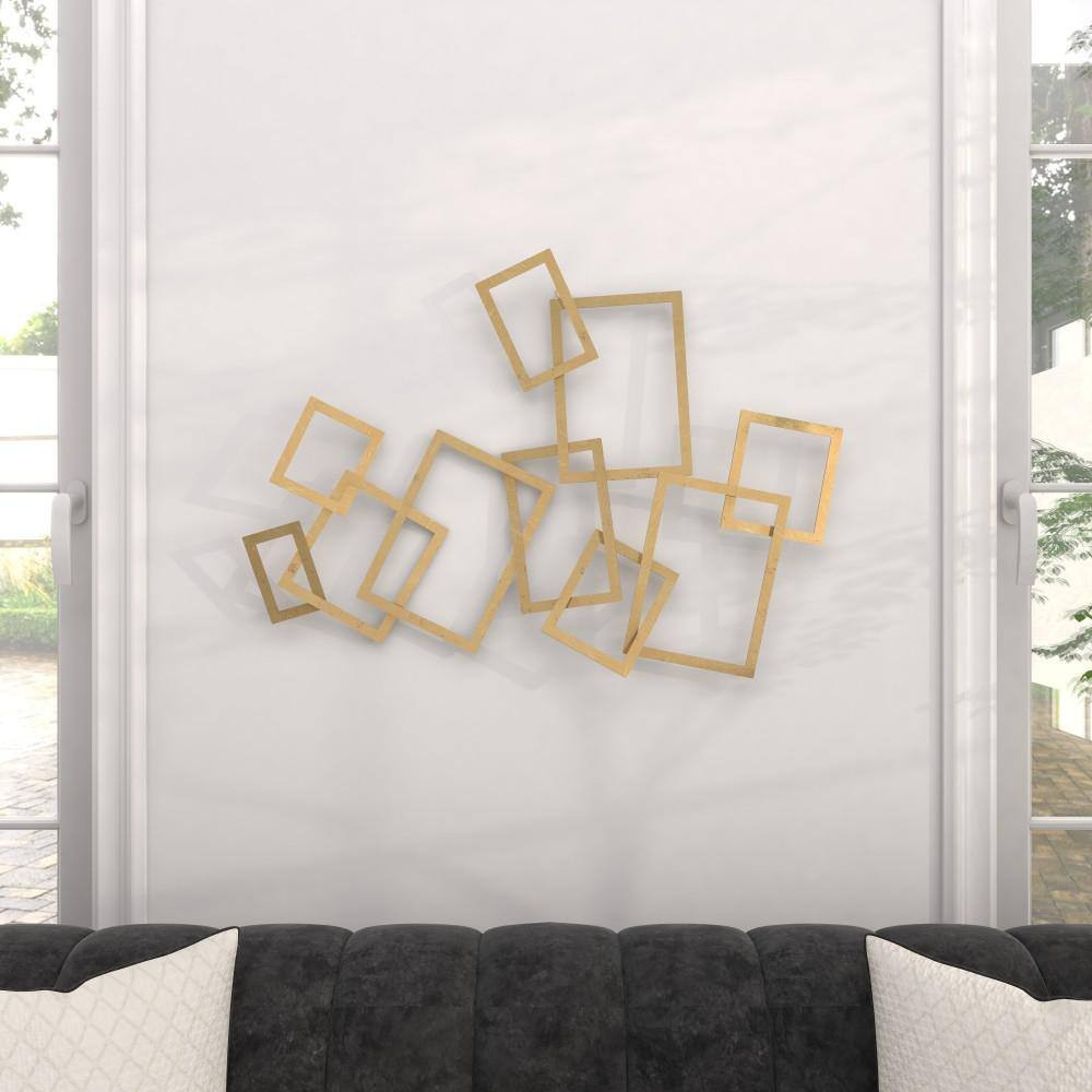 30 In. X 22 In. Metal Gold Overlapping Rectangles Geometric Wall Decor