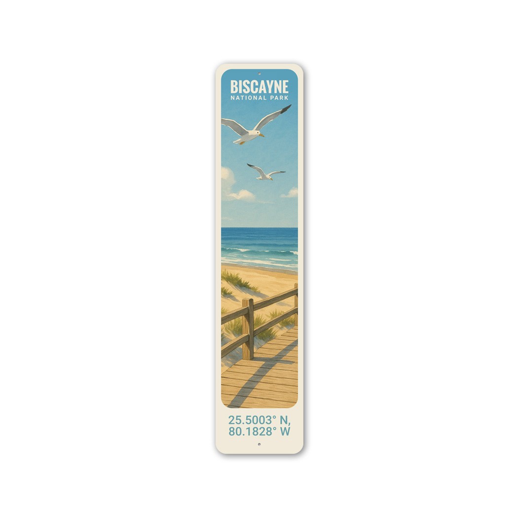 Aluminum Beach Signs Biscayne National Park Coordinates Seagulls Novelty Sign