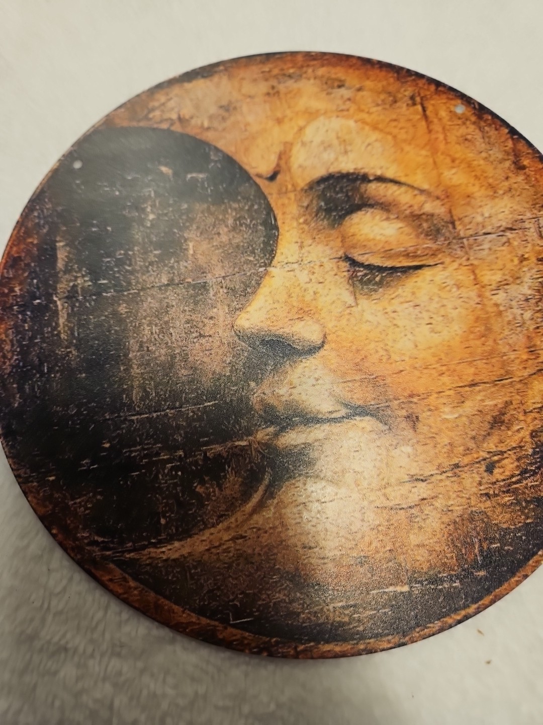 Smiling Half Moon Face Decor Sign Aluminum Vintage Look Celestial Wall Hanging