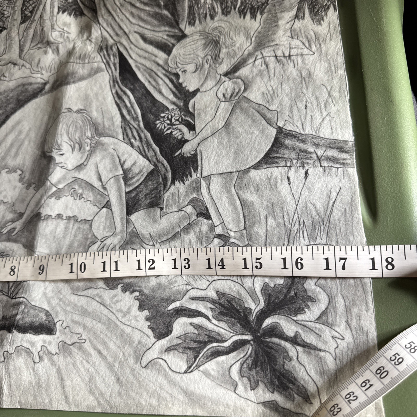 Vintage 24”X18” Unframed Felt Boy And Girl In The Forrest Childs Room Art
