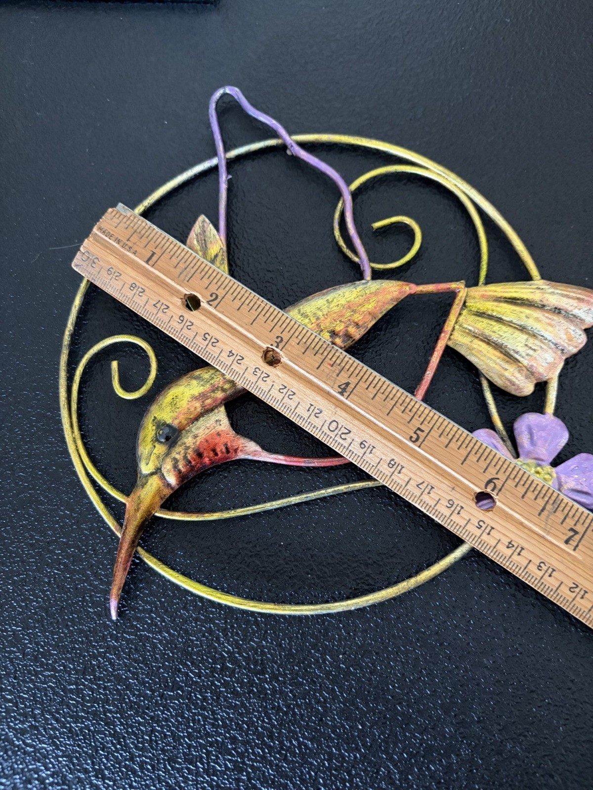 Hummingbird Metal Hanging Handcrafted Metal Art 7 in Gold Purple Red Age Unknown