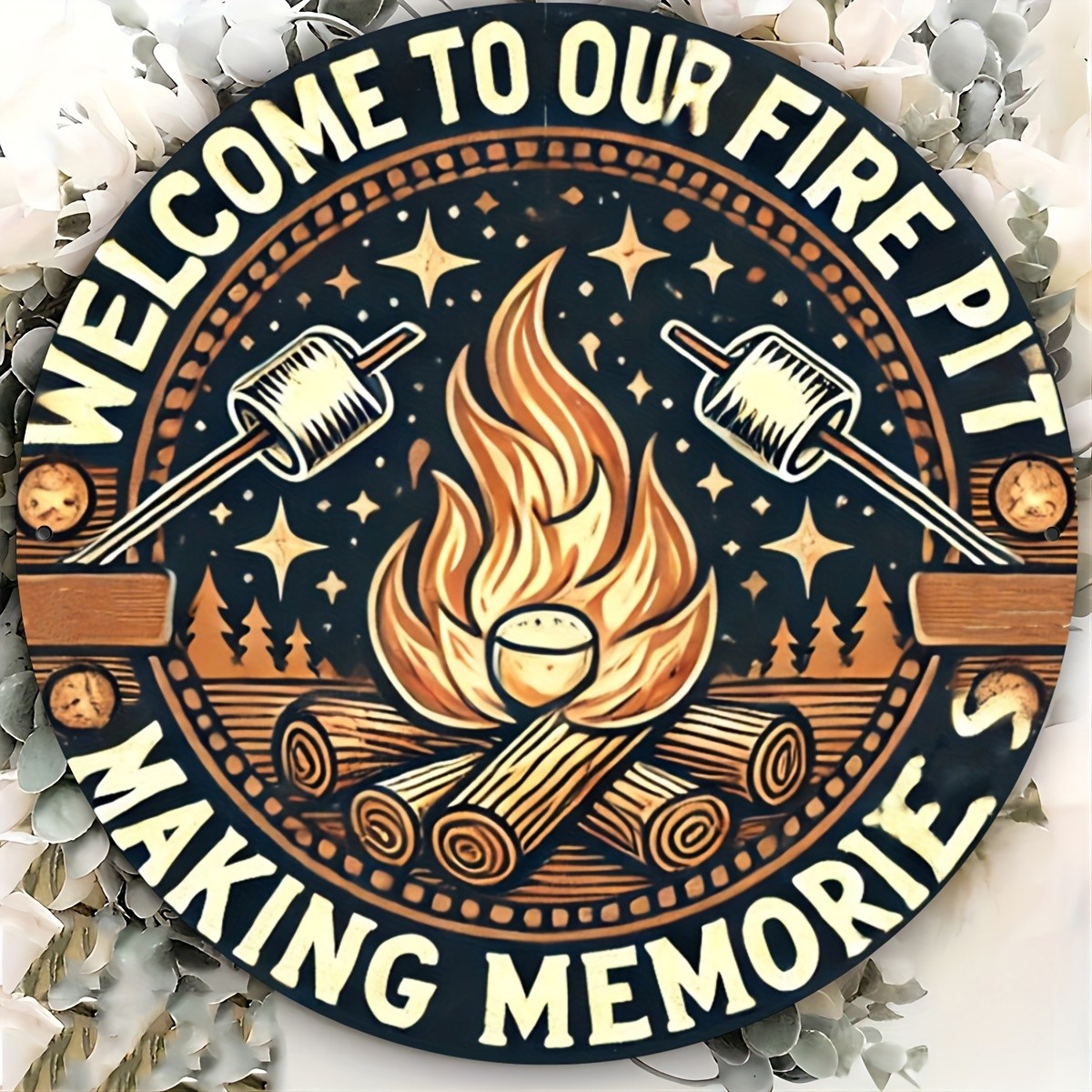 Tin Metal Sign Aluminum Welcome to Our Fire Pit Round 8×8