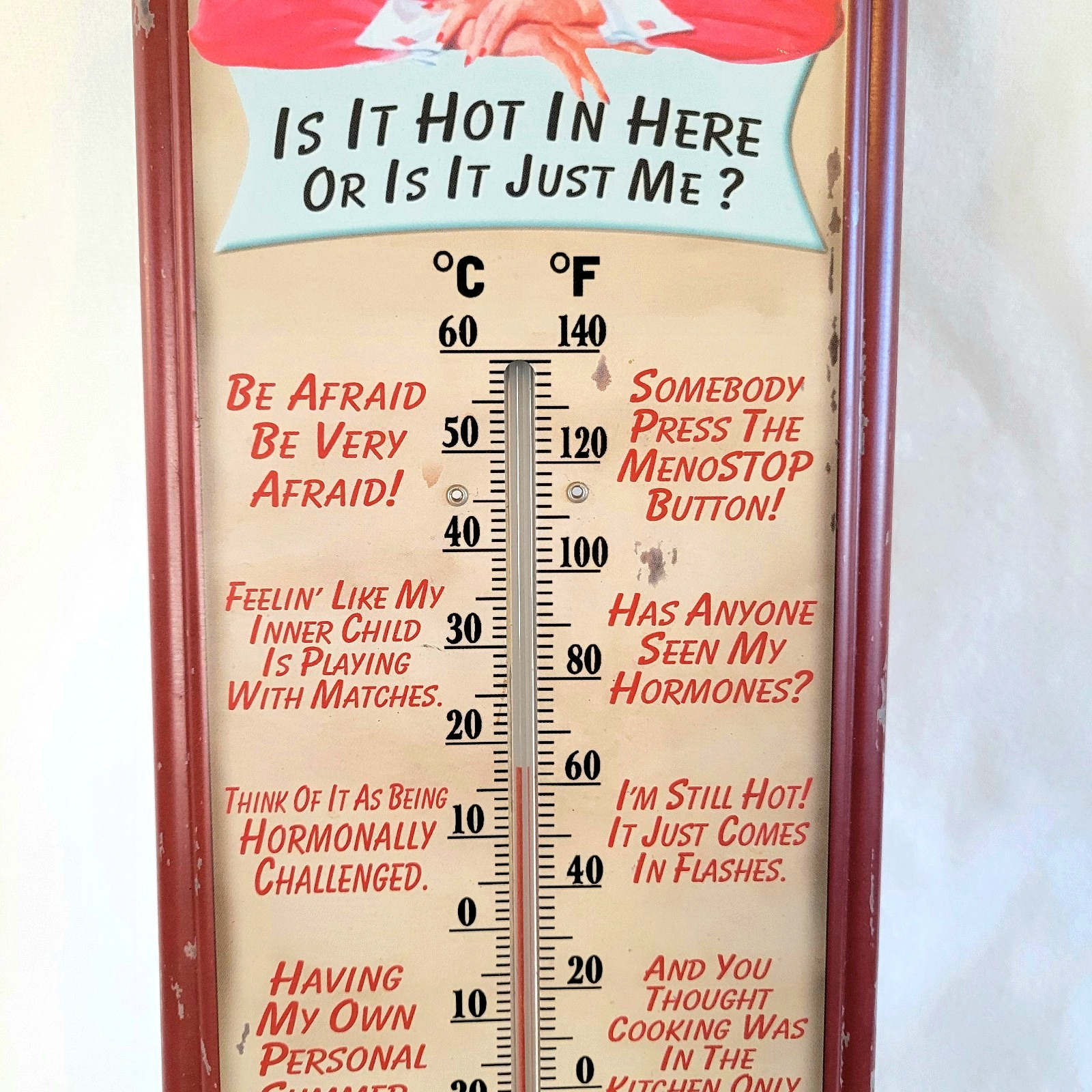 Menopause Hot Flash Thermometer Retro Wall Plaque Metal 17″ Humorous Gift Decor