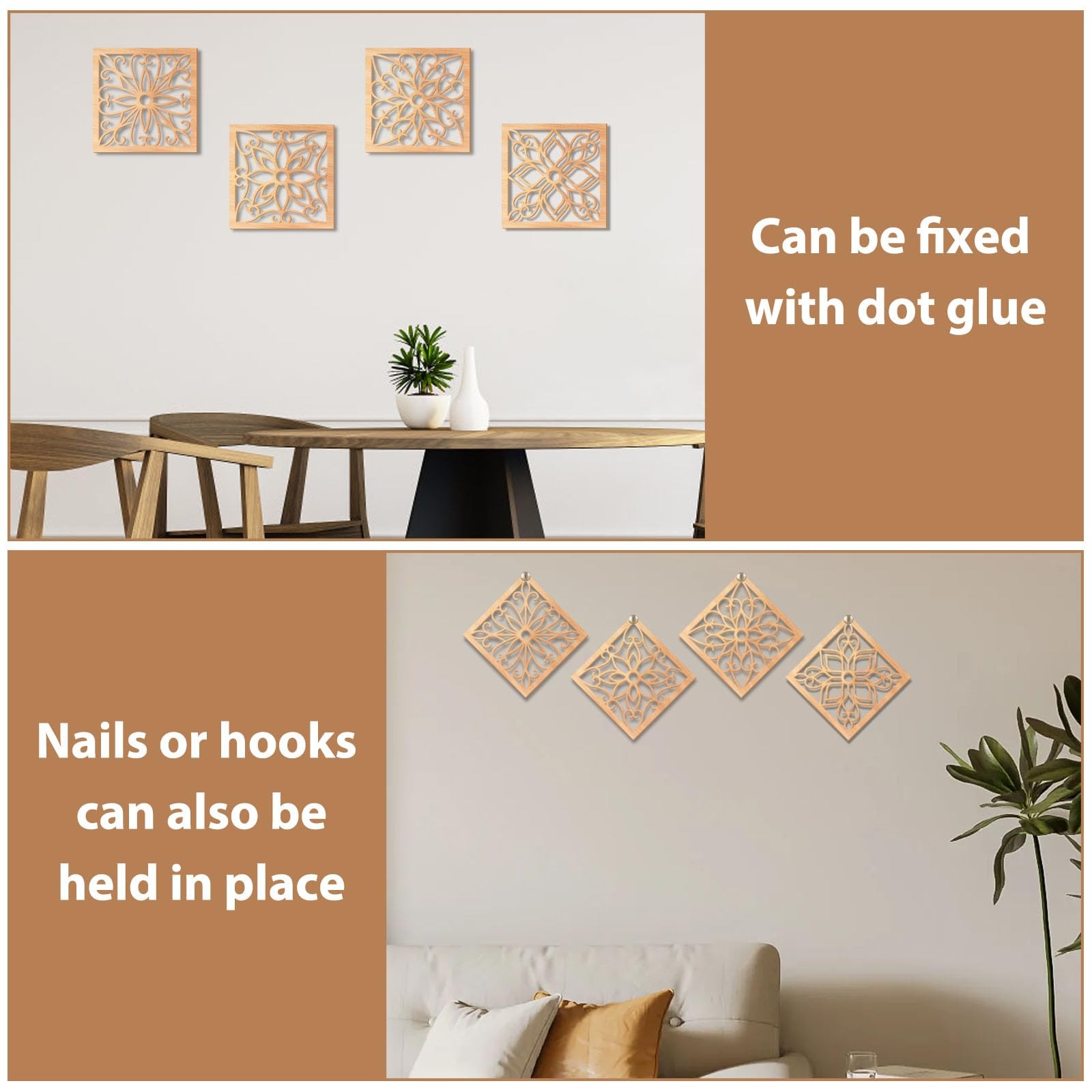 KOYILTD 4 Pieces Thicken Rustic Wall Decor,Flower Carved Wall Art,Wooden Holl…