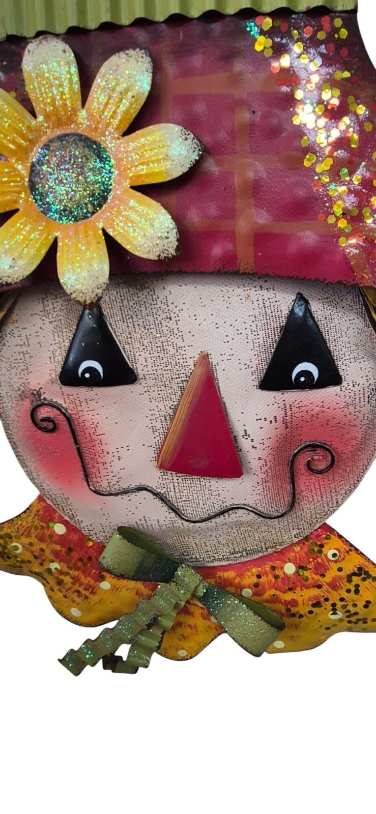 Metal Scarecrow Wall Decor With Glitter Accents & Hanging Wire