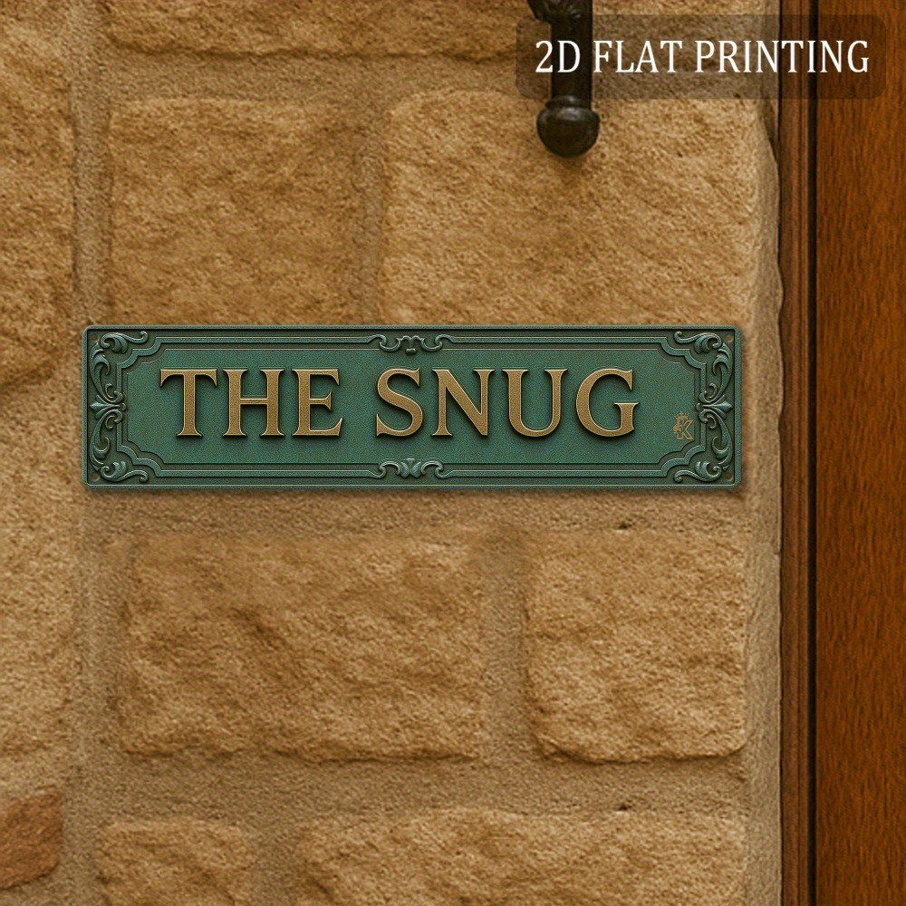 “THE SNUG” Retro Wall Panel Sign – Golden Lettering, 2D Flat