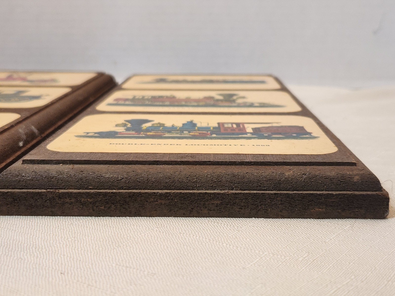 Set Of 2 Vintage 1960s Cars Trains Transportation Wood Wall Plaques Lacquered