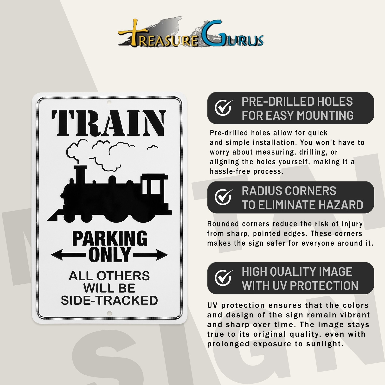 Train Parking Only Sign Man Cave, Boys Room Decor Kids Bedroom Metal Wall Art