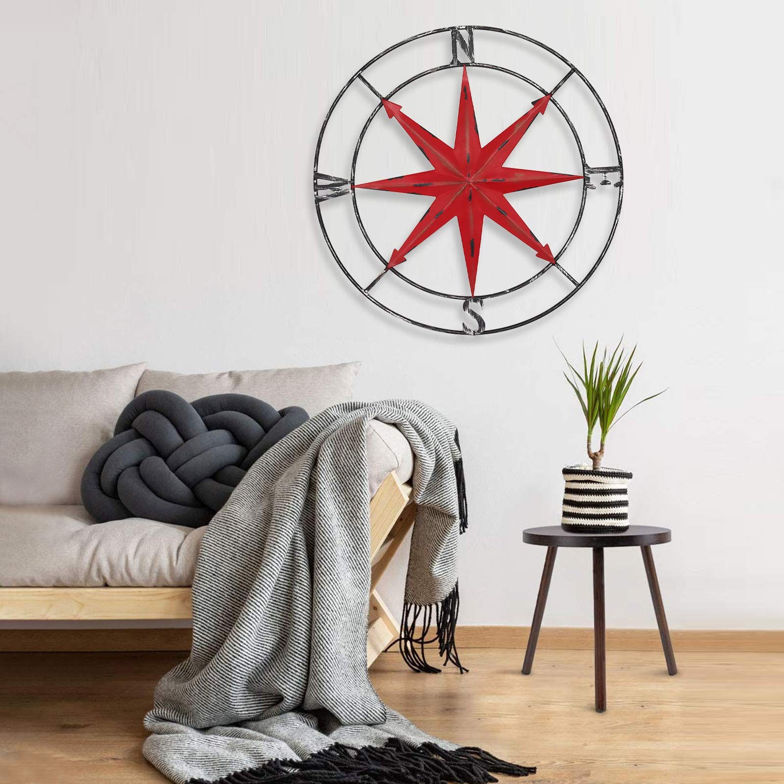 aboxoo Round Metal Compass Decorative Compass Metal Wall Art Hanging Wall Scu…